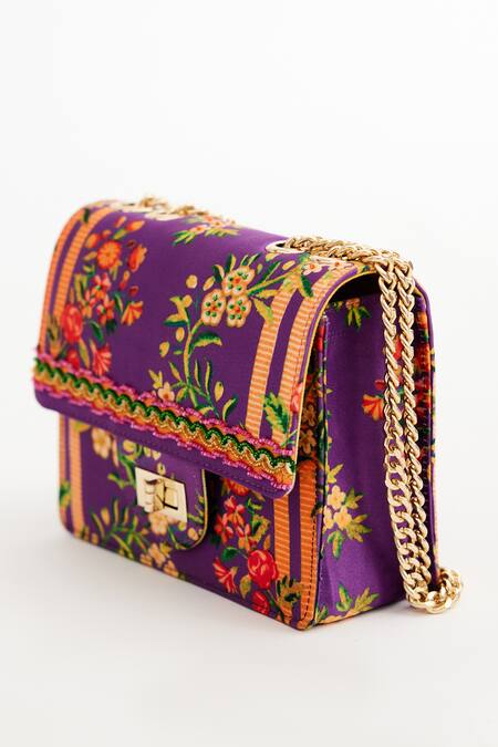 The Garnish Company Purple Floral Wallpaper Print And Bead Embroidered Snowdrop Sling Bag Online at Aza Fashions The Garnish Company_Purple Floral Wallpaper Print And Bead Embroidered Snowdrop Sling Bag _Online_at_Aza_Fashions