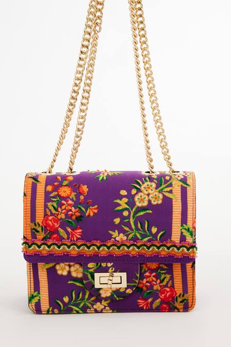 Buy The Garnish Company Purple Floral Wallpaper Print And Bead Embroidered Snowdrop Sling Bag Online at Aza Fashions Buy_The Garnish Company_Purple Floral Wallpaper Print And Bead Embroidered Snowdrop Sling Bag _Online_at_Aza_Fashions