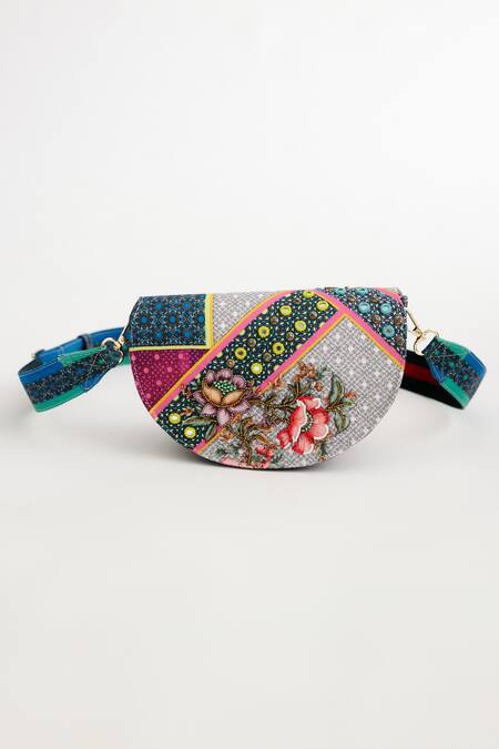 The Garnish Company Multi Color Tile Magnolia Print Crescent Bag Online at Aza Fashions The Garnish Company_Multi Color Tile Magnolia Print Crescent Bag _Online_at_Aza_Fashions