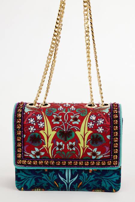 The Garnish Company_Red Floral Wallpaper Print Crabapple Sling Bag _Online_at_Aza_Fashions