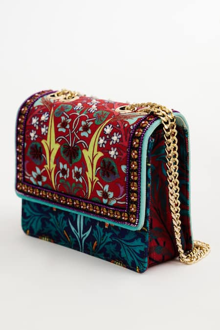 Buy_The Garnish Company_Red Floral Wallpaper Print Crabapple Sling Bag _Online_at_Aza_Fashions