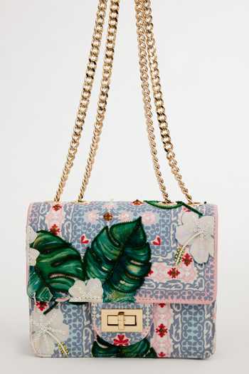 The Garnish Company Pink Floral Hibiscuis And Tiles Print Bag Online at Aza Fashions The Garnish Company_Pink Floral Hibiscuis And Tiles Print Bag _Online_at_Aza_Fashions