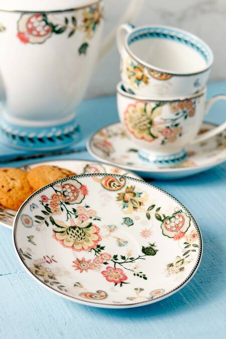 Vigneto_Blue Finest Premium Porcelain Flower Embossed Tea Set_Online_at_Aza_Fashions