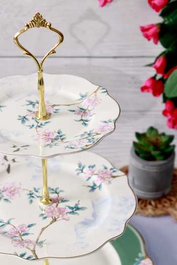 Buy Vigneto Green Finest Premium Victorian Floral Embossed Three Tier Dessert Stand Online at Aza Fashions Buy_Vigneto_Green Finest Premium Victorian Floral Embossed Three Tier Dessert Stand_Online_at_Aza_Fashions