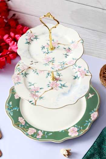Shop Vigneto Green Finest Premium Victorian Floral Embossed Three Tier Dessert Stand Online at Aza Fashions Shop_Vigneto_Green Finest Premium Victorian Floral Embossed Three Tier Dessert Stand_Online_at_Aza_Fashions