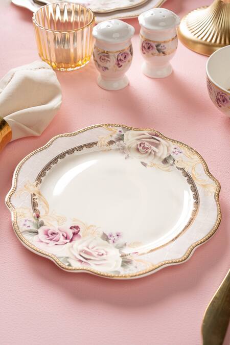 Vigneto Pink Finest Premium Porcelain Roses Embossed Dinner Set at Aza Fashions Vigneto_Pink Finest Premium Porcelain Roses Embossed Dinner Set_at_Aza_Fashions
