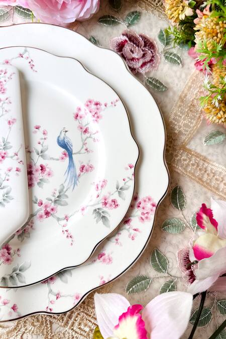 Vigneto White Finest Premium Porcelain Orchid Bliss Pattern Serving Set Online at Aza Fashions Vigneto_White Finest Premium Porcelain Orchid Bliss Pattern Serving Set_Online_at_Aza_Fashions