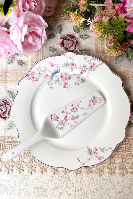Buy Vigneto White Finest Premium Porcelain Orchid Bliss Pattern Serving Set Online at Aza Fashions Buy_Vigneto_White Finest Premium Porcelain Orchid Bliss Pattern Serving Set_Online_at_Aza_Fashions