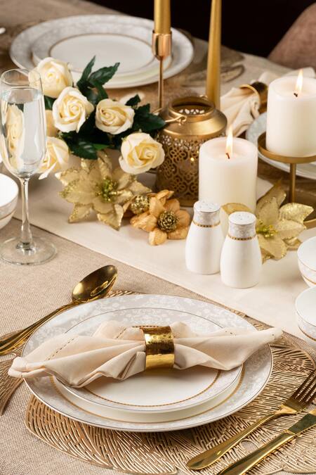 Shop Vigneto White Finest Premium Porcelain Floral Pattern Dinner Set at Aza Fashions Shop_Vigneto_White Finest Premium Porcelain Floral Pattern Dinner Set_at_Aza_Fashions