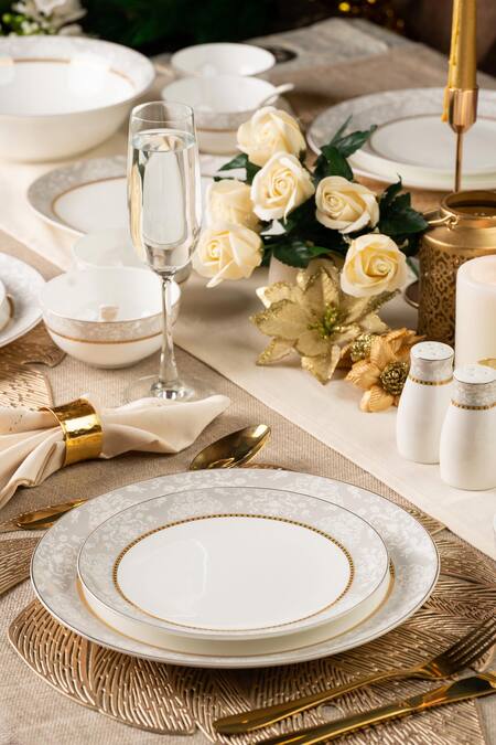 Vigneto White Finest Premium Porcelain Floral Pattern Dinner Set Online at Aza Fashions Vigneto_White Finest Premium Porcelain Floral Pattern Dinner Set_Online_at_Aza_Fashions