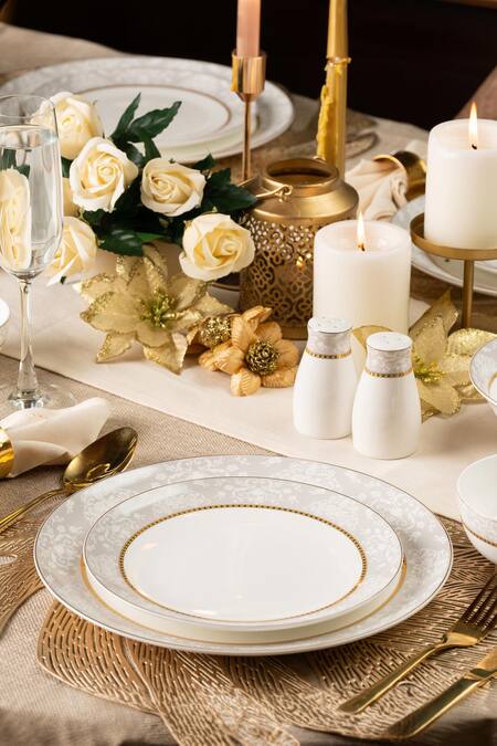 Vigneto White Finest Premium Porcelain Floral Pattern Dinner Set at Aza Fashions Vigneto_White Finest Premium Porcelain Floral Pattern Dinner Set_at_Aza_Fashions