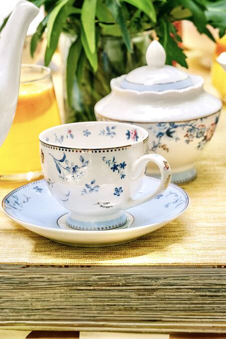 Vigneto Blue Finest Premium Porcelain Spring Meadows Pattern Cup And Saucer Set