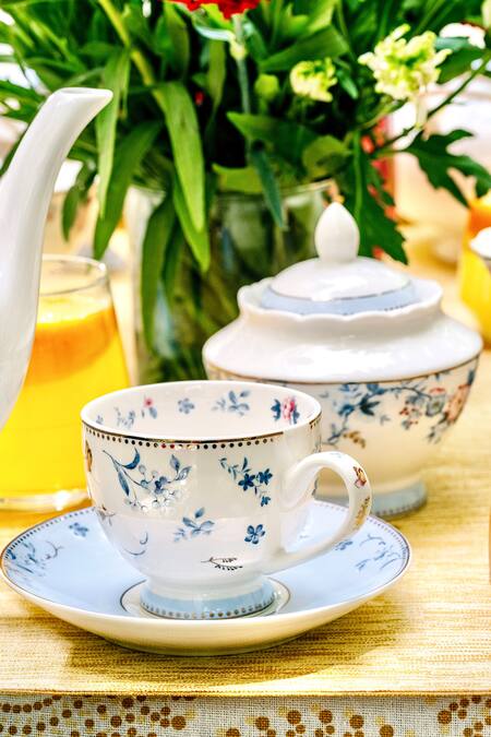 Buy Vigneto Blue Finest Premium Porcelain Spring Meadows Pattern Cup And Saucer Set Online at Aza Fashions Buy_Vigneto_Blue Finest Premium Porcelain Spring Meadows Pattern Cup And Saucer Set_Online_at_Aza_Fashions