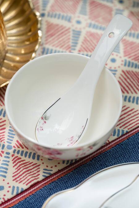 Buy_Vigneto_White Finest Premium Porcelain Floral And Peacock Orchid Bliss Dinner Set_Online_at_Aza_Fashions