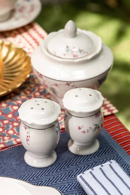 Vigneto_White Finest Premium Porcelain Floral And Peacock Orchid Bliss Dinner Set_at_Aza_Fashions