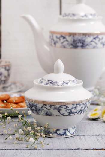 Vigneto Blue Finest Premium Porcelain Liberty Pattern Embossed Tea Set Online at Aza Fashions Vigneto_Blue Finest Premium Porcelain Liberty Pattern Embossed Tea Set_Online_at_Aza_Fashions