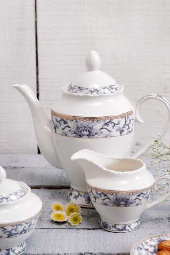 Buy Vigneto Blue Finest Premium Porcelain Liberty Pattern Embossed Tea Set Online at Aza Fashions Buy_Vigneto_Blue Finest Premium Porcelain Liberty Pattern Embossed Tea Set_Online_at_Aza_Fashions