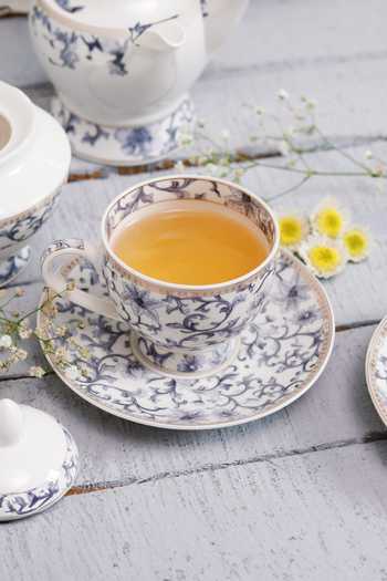 Shop Vigneto Blue Finest Premium Porcelain Liberty Pattern Embossed Tea Set Online at Aza Fashions Shop_Vigneto_Blue Finest Premium Porcelain Liberty Pattern Embossed Tea Set_Online_at_Aza_Fashions