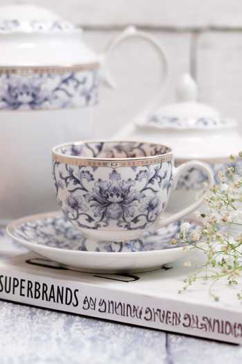 Buy Vigneto Blue Finest Premium Porcelain Liberty Pattern Embossed Tea Set Buy_Vigneto_Blue Finest Premium Porcelain Liberty Pattern Embossed Tea Set