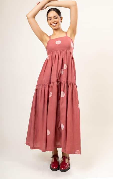 Buy Doodlage Pink Cotton Square Neck Batik Pattern Tiered Maxi Dress at Aza Fashions Buy_Doodlage_Pink Cotton Square Neck Batik Pattern Tiered Maxi Dress _at_Aza_Fashions