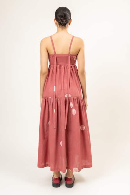 Shop Doodlage Pink Cotton Square Neck Batik Pattern Tiered Maxi Dress at Aza Fashions Shop_Doodlage_Pink Cotton Square Neck Batik Pattern Tiered Maxi Dress _at_Aza_Fashions