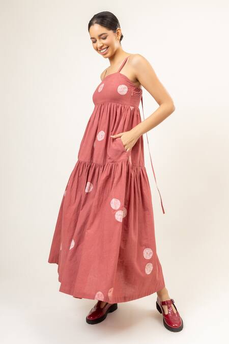 Buy Doodlage Pink Cotton Square Neck Batik Pattern Tiered Maxi Dress Online at Aza Fashions Buy_Doodlage_Pink Cotton Square Neck Batik Pattern Tiered Maxi Dress _Online_at_Aza_Fashions