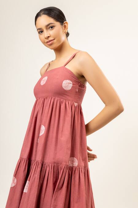 Shop Doodlage Pink Cotton Square Neck Batik Pattern Tiered Maxi Dress Online at Aza Fashions Shop_Doodlage_Pink Cotton Square Neck Batik Pattern Tiered Maxi Dress _Online_at_Aza_Fashions