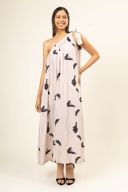 Doodlage Brushstroke Bloom One Shoulder Dress 