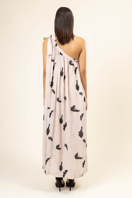 Doodlage Brushstroke Bloom One Shoulder Dress 