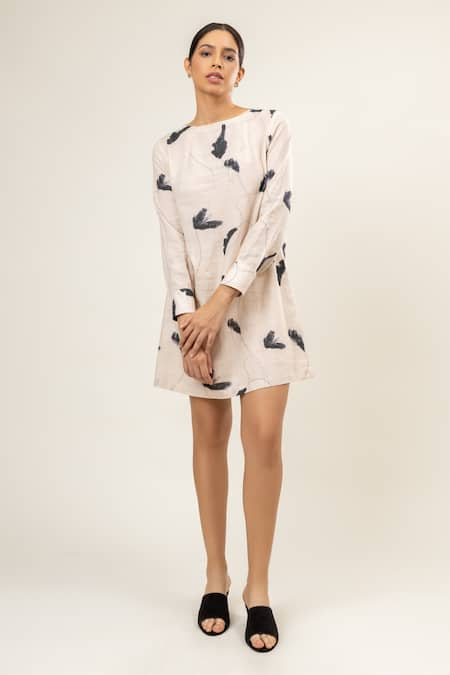 Doodlage Brushstroke Blossom Boat Neck Dress 