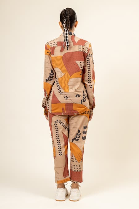 Shop_Doodlage_Multi Color Cotton, Linen Collared Flora Vine Doodle Pattern Shirt _at_Aza_Fashions