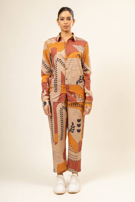 Buy_Doodlage_Multi Color Cotton, Linen Collared Flora Vine Doodle Pattern Shirt _Online_at_Aza_Fashions