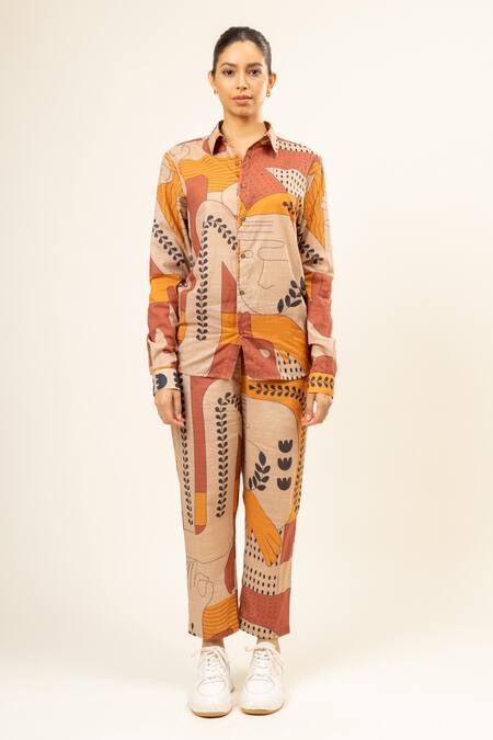 Doodlage_Multi Color Cotton, Linen Embroidery Flora Vine Doodle Pattern Shirt With Pant _Online_at_Aza_Fashions