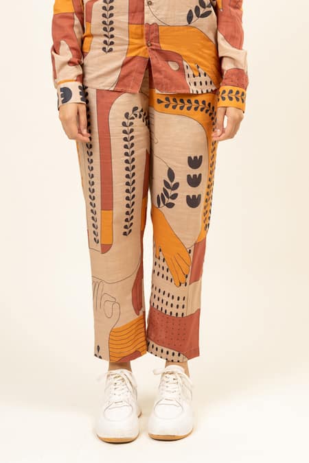 Buy_Doodlage_Multi Color Cotton, Linen Embroidery Flora Vine Doodle Pattern Shirt With Pant _Online_at_Aza_Fashions