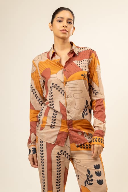 Shop_Doodlage_Multi Color Cotton, Linen Embroidery Flora Vine Doodle Pattern Shirt With Pant _Online_at_Aza_Fashions