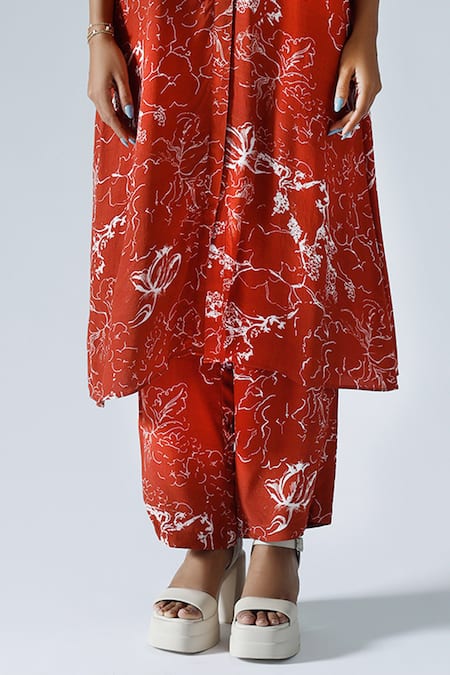 Klad Red Crepe Printed Abstract Floral Mandarin Tunic And Pant Set Online at Aza Fashions Klad_Red Crepe Printed Abstract Floral Mandarin Tunic And Pant Set_Online_at_Aza_Fashions