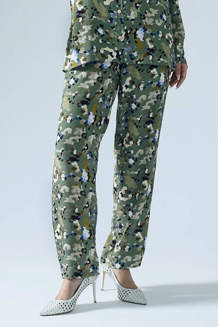 Klad Green Crepe Printed Abstract Collar Shirt And Pant Set Online at Aza Fashions Klad_Green Crepe Printed Abstract Collar Shirt And Pant Set_Online_at_Aza_Fashions