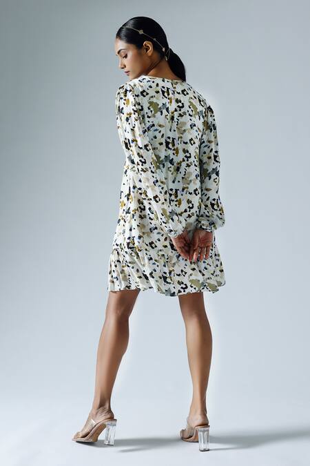 Shop Klad White Satin Printed Abstract Geometric Round Shift Dress at Aza Fashions Shop_Klad_White Satin Printed Abstract Geometric Round Shift Dress_at_Aza_Fashions