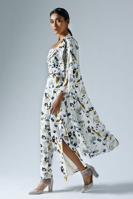 Buy_Klad_White Satin Printed Abstract Floral Round Jacket Pant Set_Online_at_Aza_Fashions