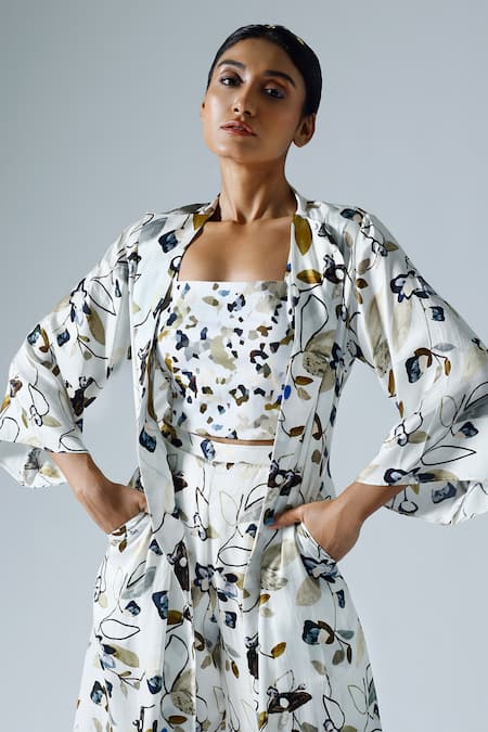 Shop_Klad_White Satin Printed Abstract Floral Round Jacket Pant Set_Online_at_Aza_Fashions