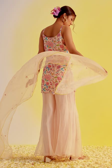 Shop Label Mansi Nagdev Pink Chanderi, Organza Embroidery Round Aabru Digital Print Kurta Sharara Set at Aza Fashions Shop_Label Mansi Nagdev_Pink Chanderi, Organza Embroidery Round Aabru Digital Print Kurta Sharara Set _at_Aza_Fashions