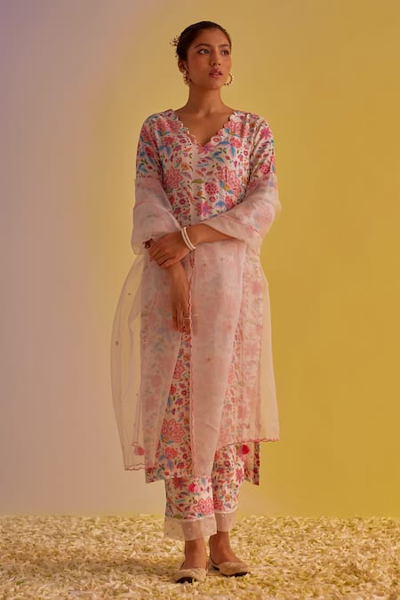 Indian Party Wear Kurta Trouser Set Grey and Pink Yoke Design Straight Kurta  With Trousers & Dupatta Kurta Sets Indian Dress for Women - Etsy