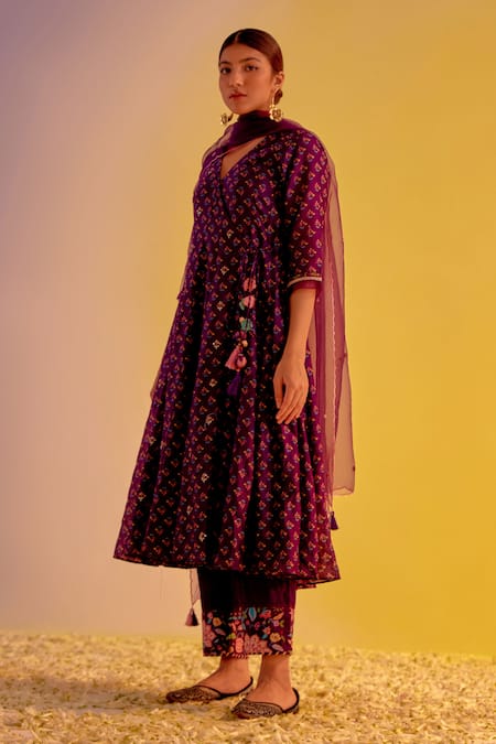 Label Mansi Nagdev Zubaida Angarkha Printed Anarkali Trouser Set 