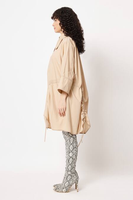 Shop Two Point Two Beige 100% Cotton Poplin Plain Scoop Mamaro String Tie-up Kaftan Dress Online at Aza Fashions Shop_Two Point Two_Beige 100% Cotton Poplin Plain Scoop Mamaro String Tie-up Kaftan Dress _Online_at_Aza_Fashions