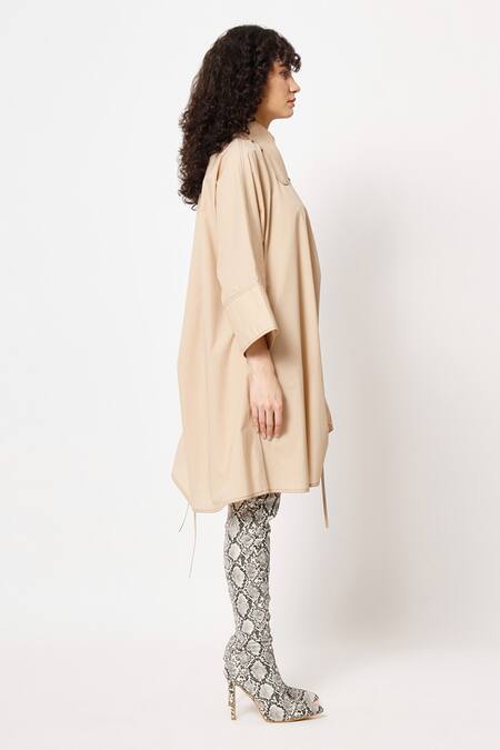 Two Point Two Beige 100% Cotton Poplin Plain Scoop Mamaro String Tie-up Kaftan Dress at Aza Fashions Two Point Two_Beige 100% Cotton Poplin Plain Scoop Mamaro String Tie-up Kaftan Dress _at_Aza_Fashions