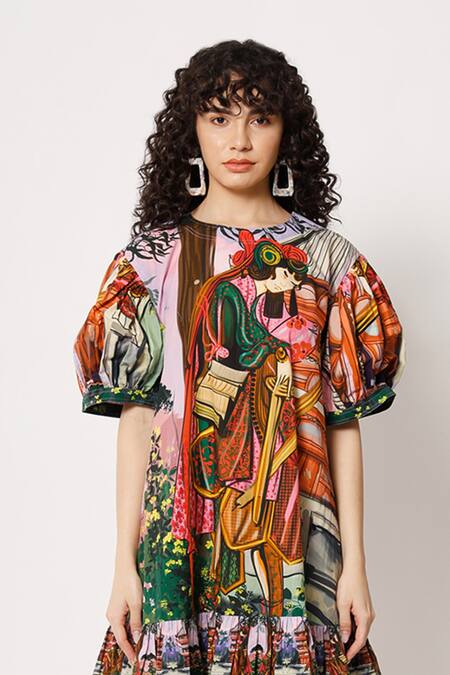 Buy_Two Point Two_Purple 100% Cotton Poplin Digital Printed Samurai Girl Aiko Dress _Online_at_Aza_Fashions