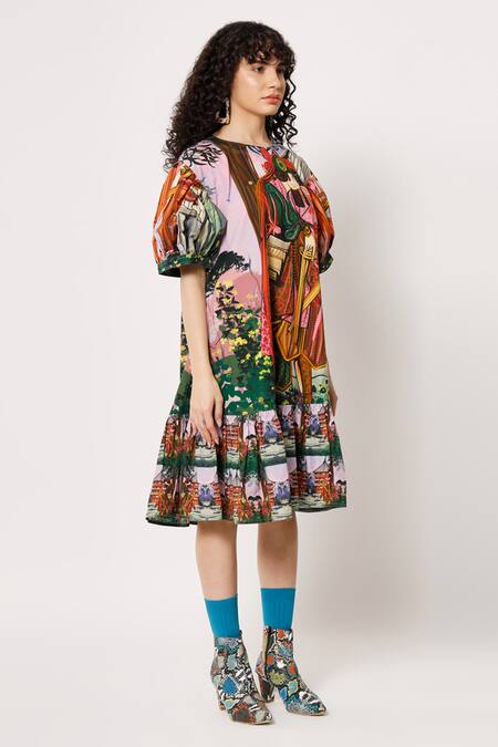 Buy_Two Point Two_Purple 100% Cotton Poplin Digital Printed Samurai Girl Aiko Dress 