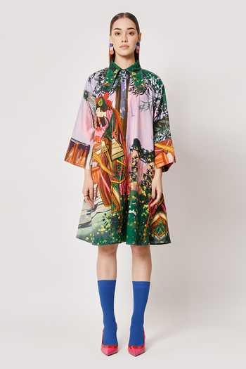 Two Point Two_Purple 100% Cotton Poplin Digital Printed Samurai Mamaro Dress _Online_at_Aza_Fashions