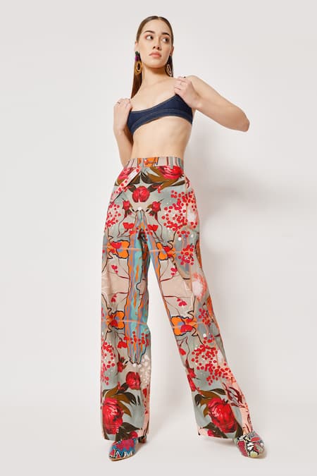 www.Nuroco.com - Plus Size - Summer runway casual harem flare high waist  loose floral Wide leg pants