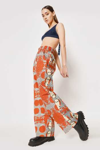 Two Point Two_Off White 100% Cotton Poplin Digital Printed Samurai Mahjon Pant _at_Aza_Fashions